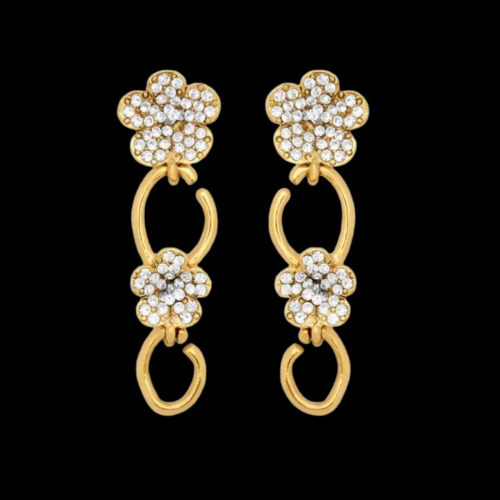 Oscar de la Renta Crystal Bloom Flower O Drop Earrings
